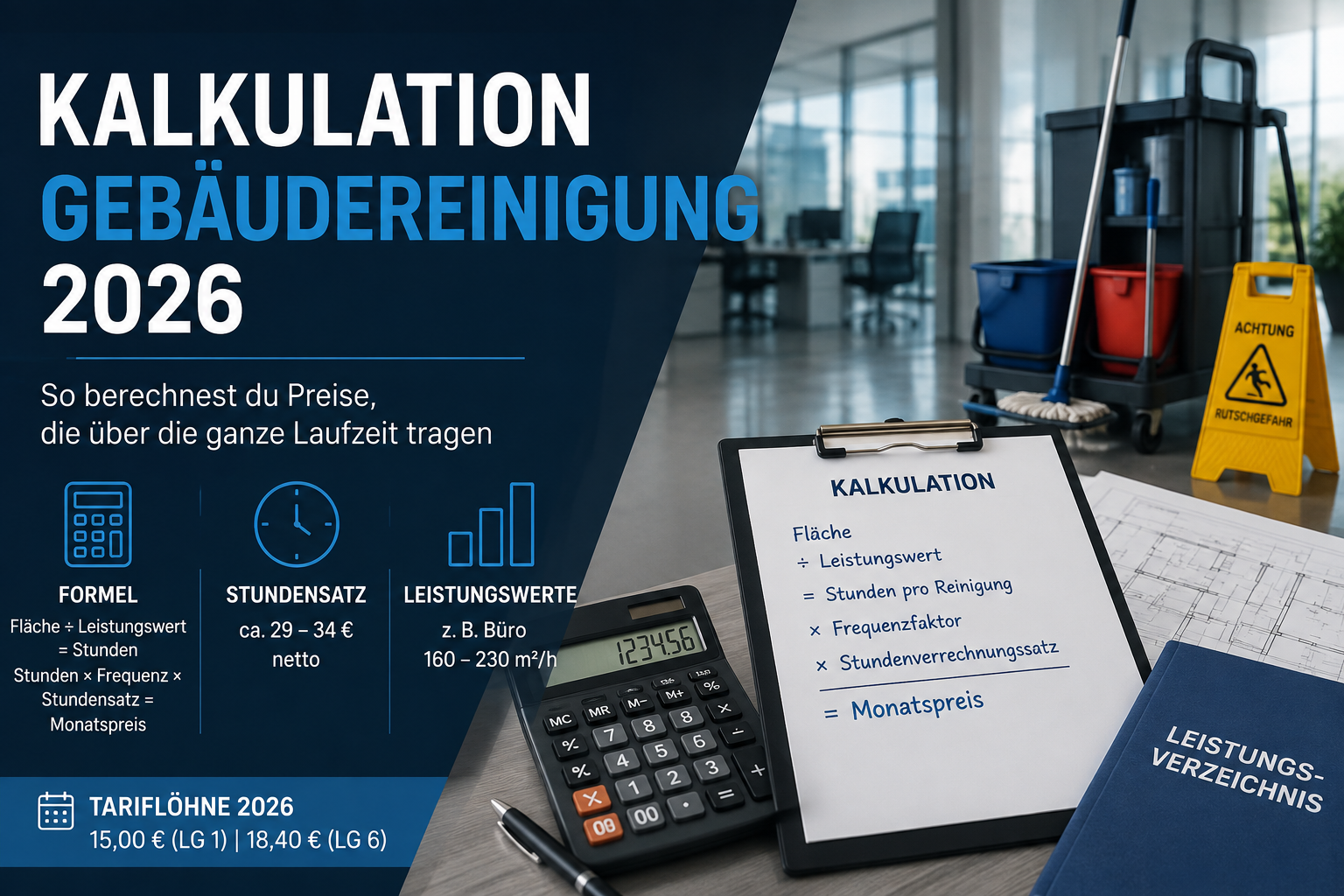 Kalkulation Gebäudereinigung: So berechnest du Preise, die über die ganze Laufzeit tragen